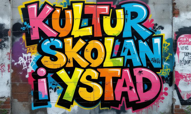 Graffiti i olika färger med texten Kulturskolan i Ystad