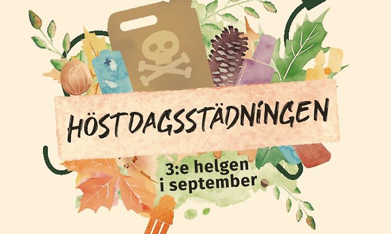 Illustration med texten Höstdagsstädning tredje helgen i september